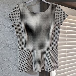 Banana Republic Black White Textured Polka Dot Peplum Top Blouse